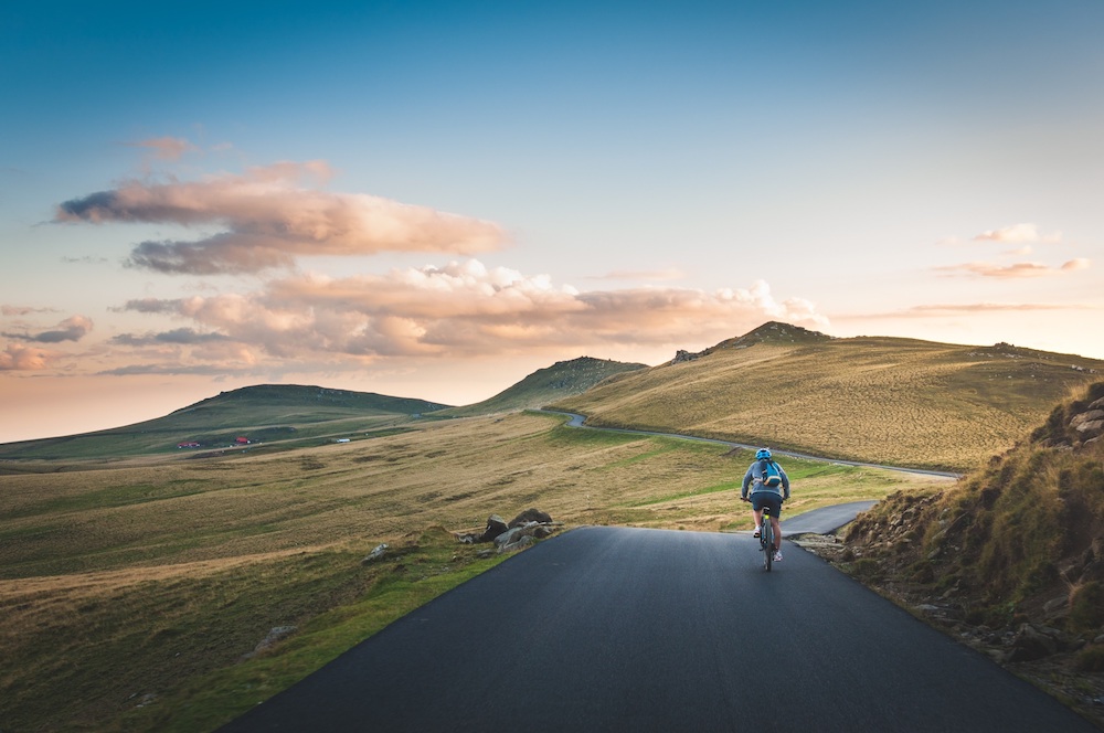 beautiful highway & boy cycling
